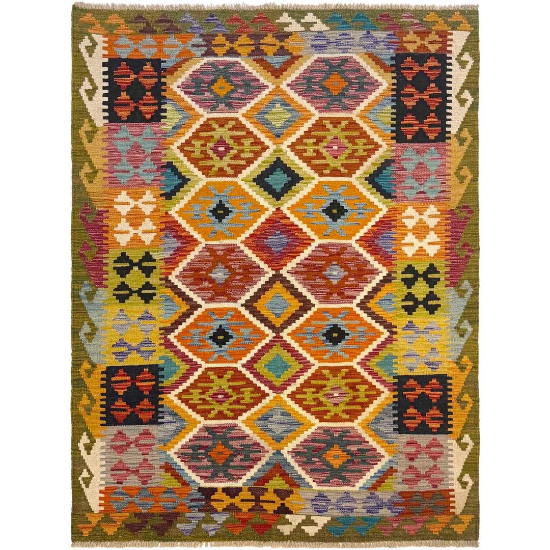 Afghan Kilim Rug 4' 1" x 5' 11" Flat-Weave | No. AL64078