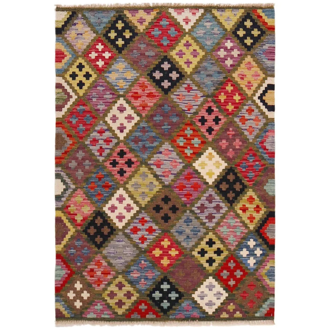 Afghan Kilim Rug 3' 3" x 4' 10" Flat-Weave | No. AL64116