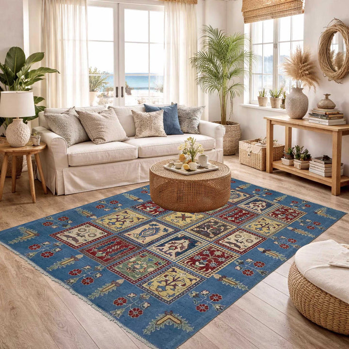 Blue Afghan Bakhtiar Rug 4'11" x 6'6" Hand-Knotted | No. AL64160