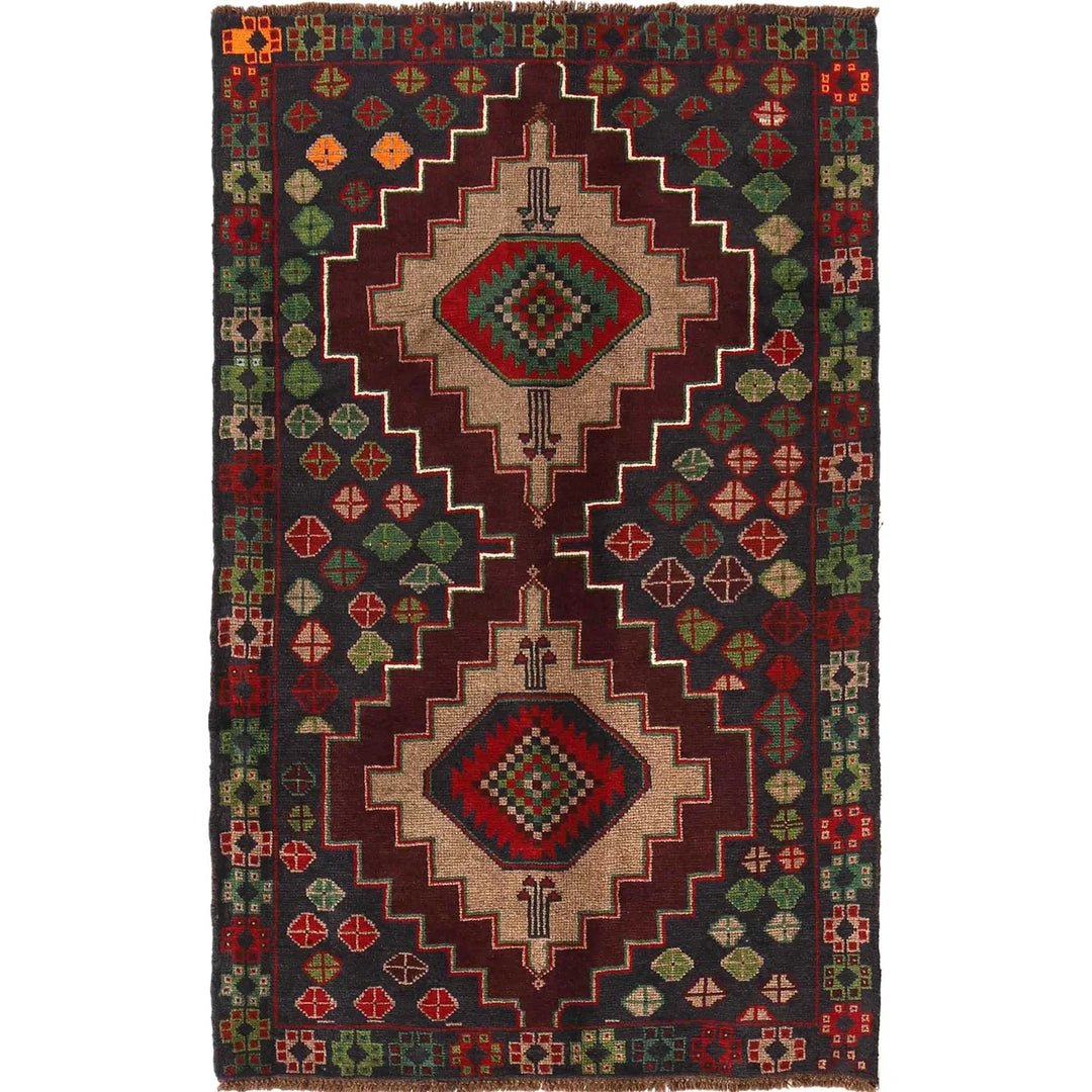 Deep Blue Afghan Baluchi Rug 3' 10" x 6' 4" Hand-Knotted | No. AL64243