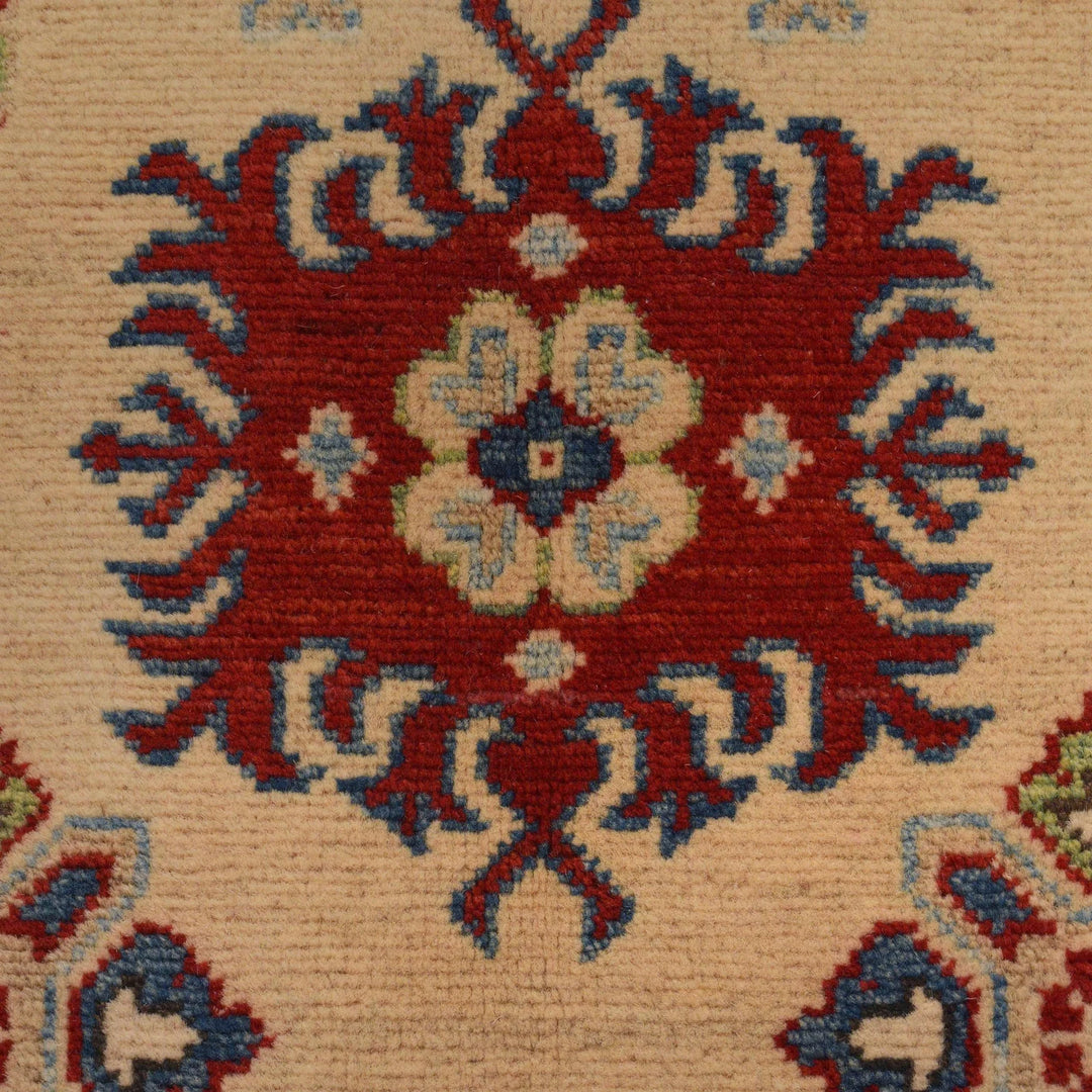 Beige Afghan Kazak Rug 4' 10" x 6' 4" Hand-Knotted | No. AL64275