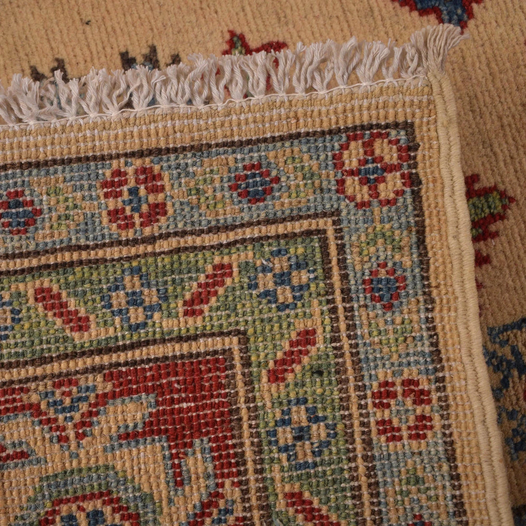 Beige Afghan Kazak Rug 4' 10" x 6' 4" Hand-Knotted | No. AL64275