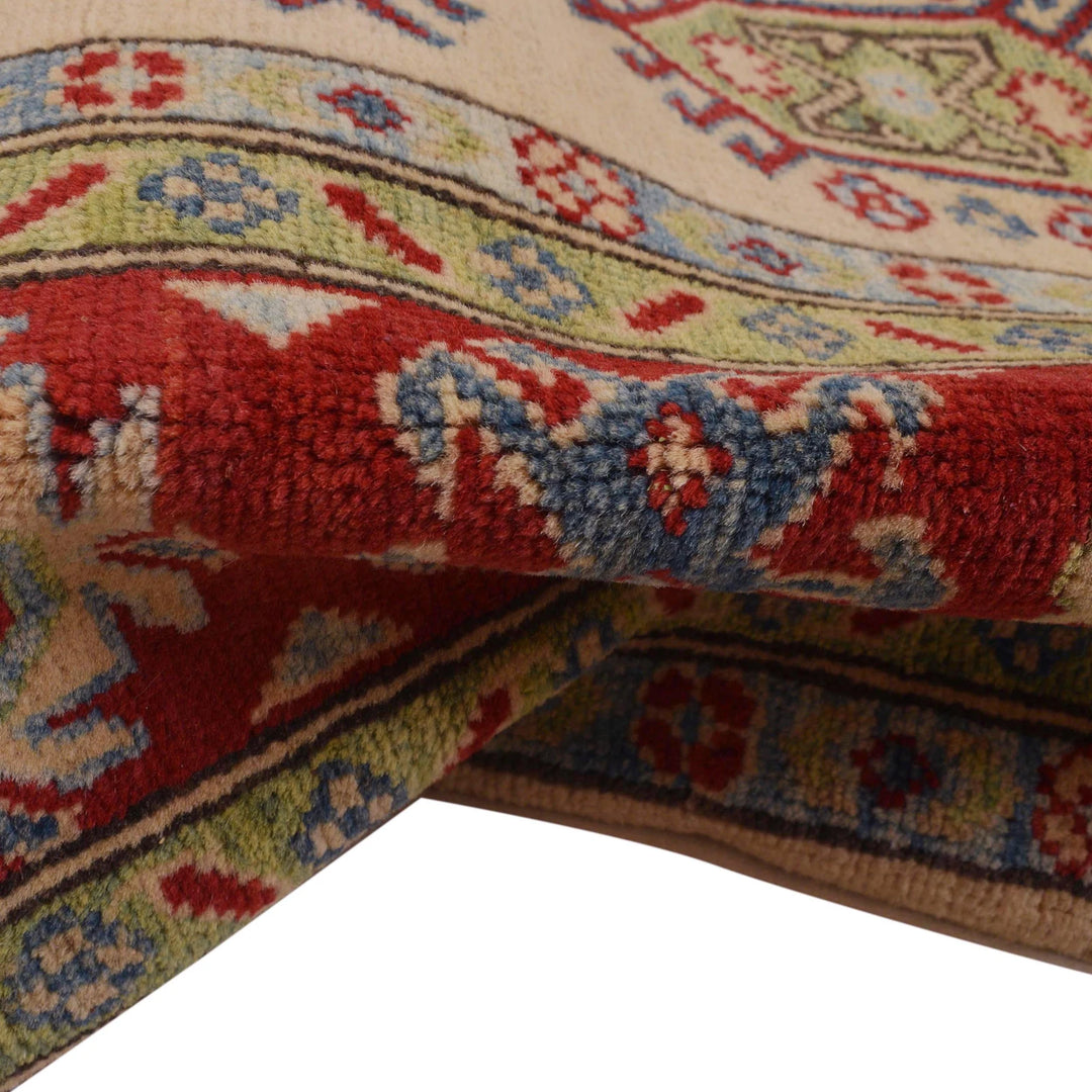 Beige Afghan Kazak Rug 4' 10" x 6' 4" Hand-Knotted | No. AL64275