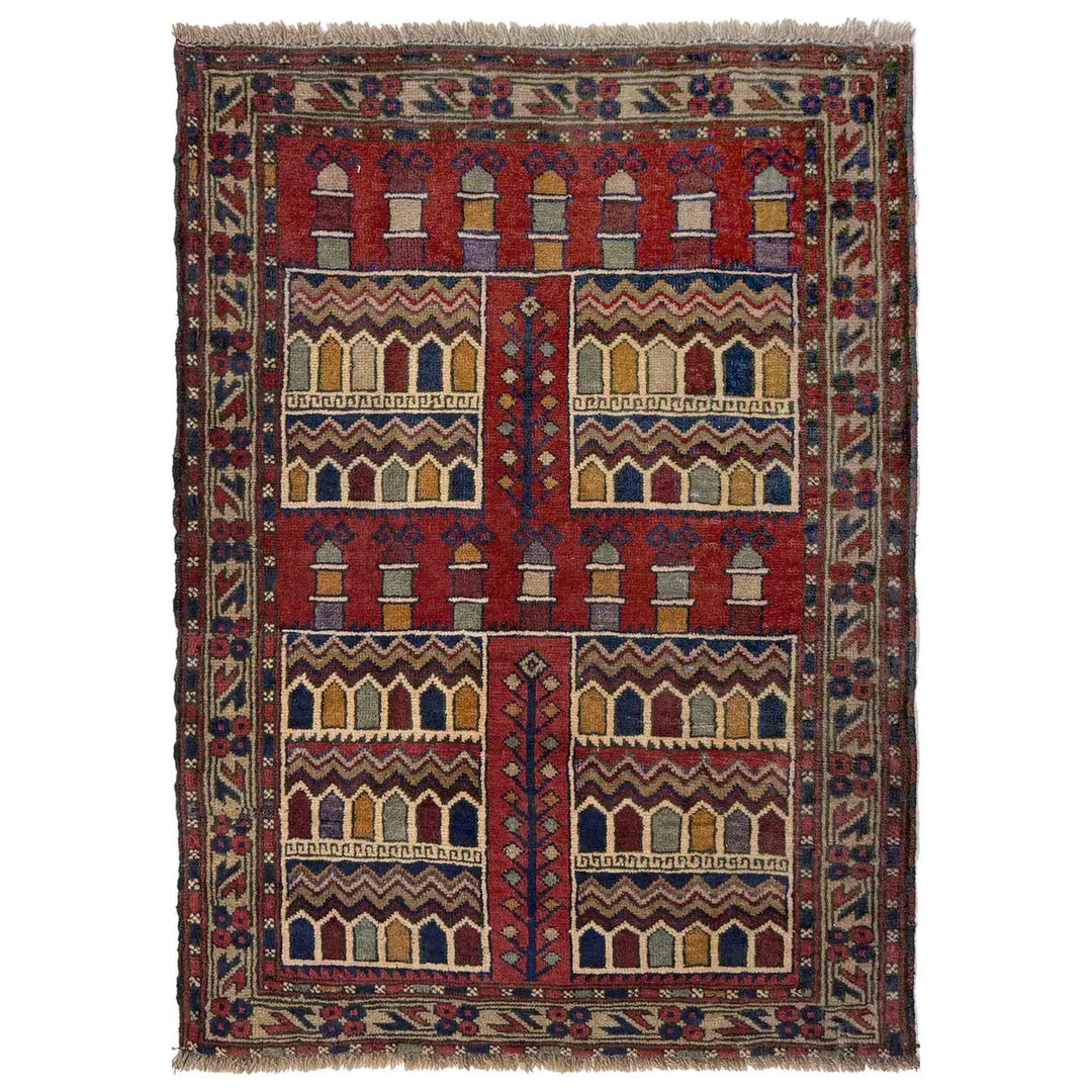 Afghan Tribal Prayer Rug 2' 10" x 3' 9" Hand-Knotted | No. AL64288