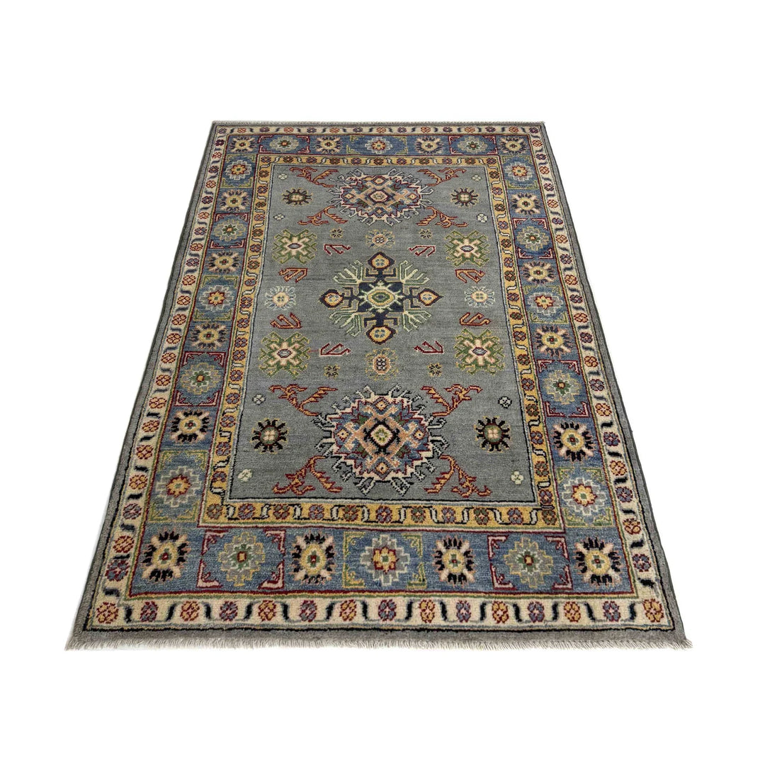 Gray Afghan Kazak Rug 3' 2" x 5' 1" Hand-Knotted | No. AL64311