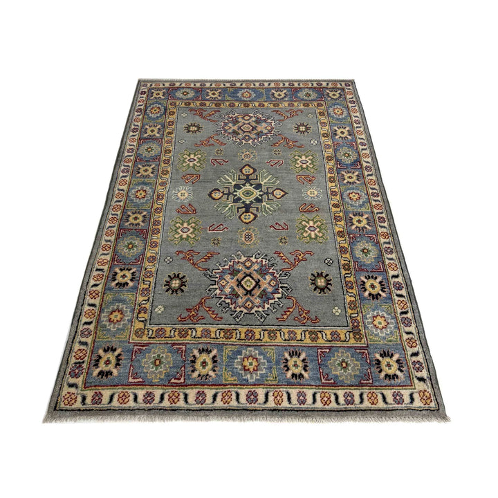 Gray Afghan Kazak Rug 3' 2" x 5' 1" Hand-Knotted | No. AL64311