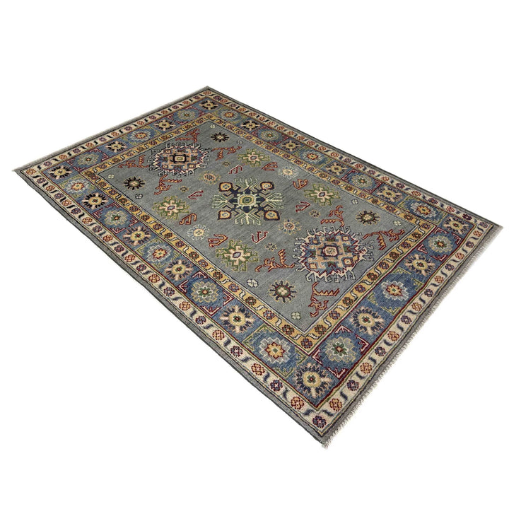 Gray Afghan Kazak Rug 3' 2" x 5' 1" Hand-Knotted | No. AL64311