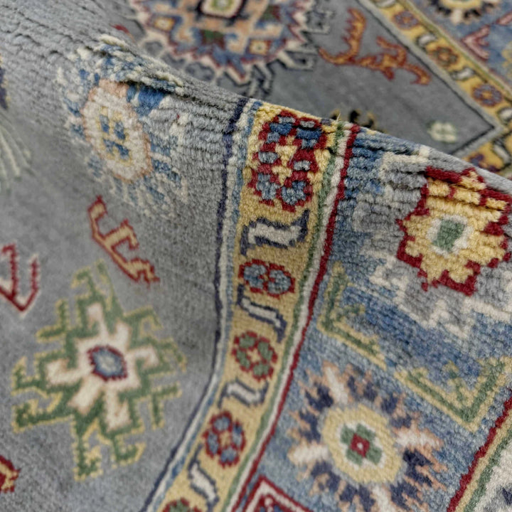 Gray Afghan Kazak Rug 3' 2" x 5' 1" Hand-Knotted | No. AL64311