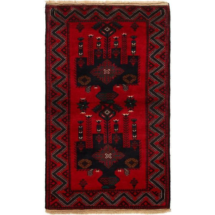 Red Afghan Baluchi Rug 2' 10" x 4' 10" Hand-Knotted | No. AL64325