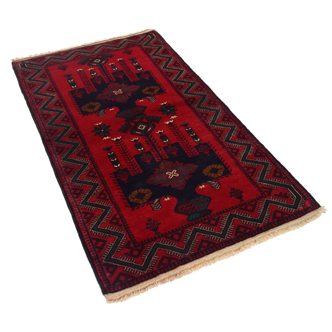 Red Afghan Baluchi Rug 2' 10" x 4' 10" Hand-Knotted | No. AL64325
