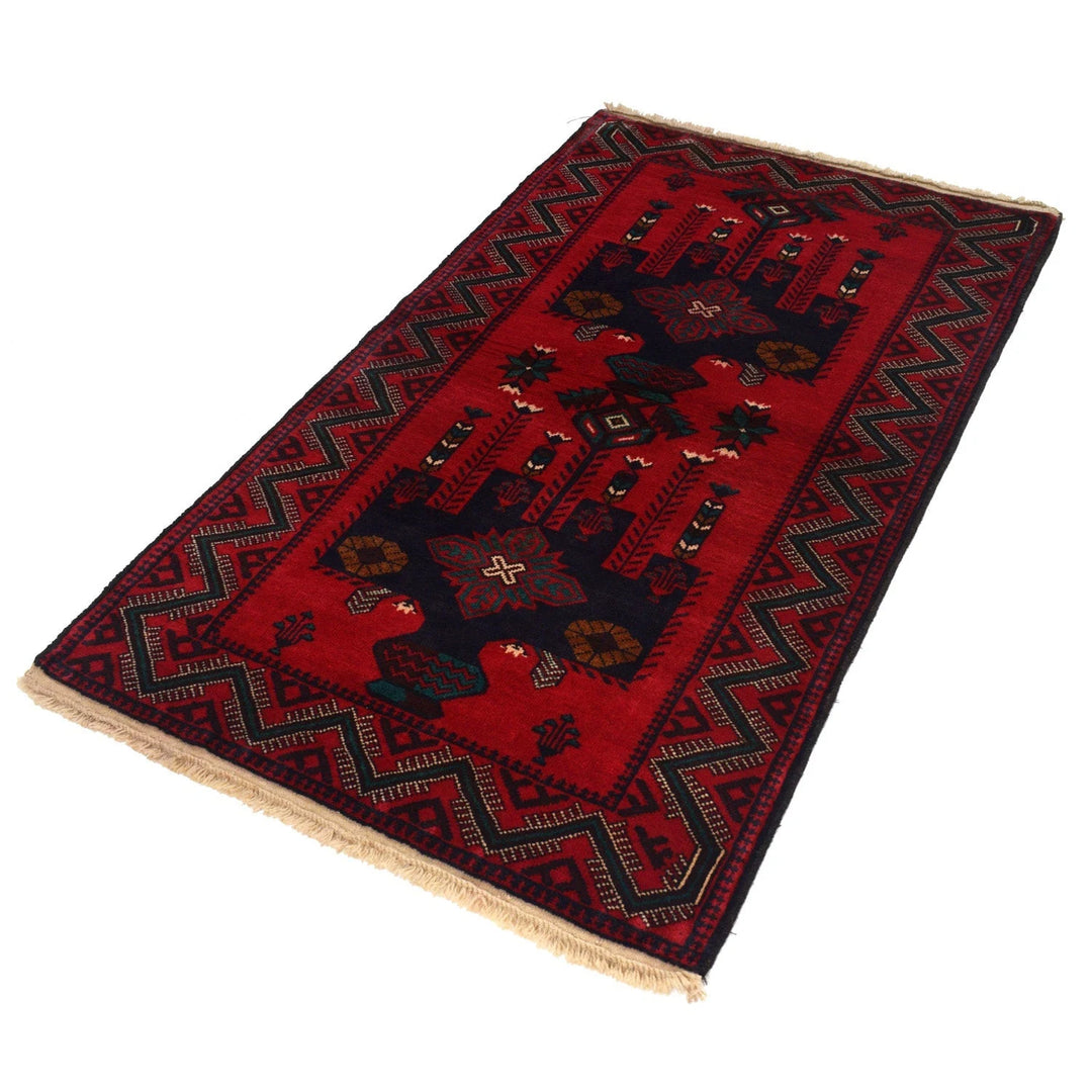 Red Afghan Baluchi Rug 2' 10" x 4' 10" Hand-Knotted | No. AL64325