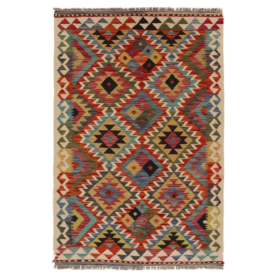 Afghan Kilim Rug 3' 3" x 4' 11" Flat-Weave | No. AL64379