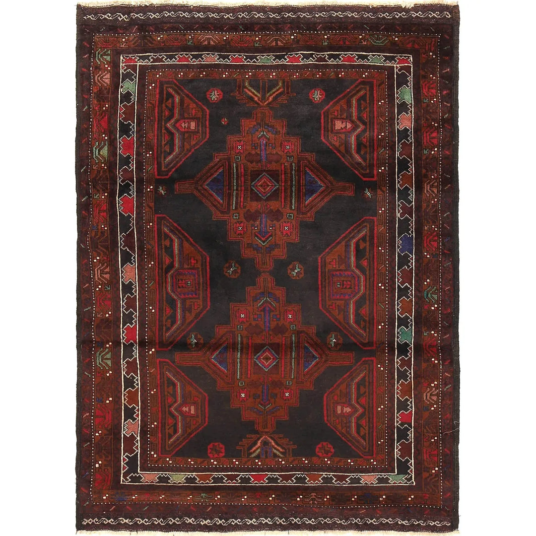 Afghan Baluchi Rug 4' 2" x 5' 10" Hand-Knotted | No. AL64385