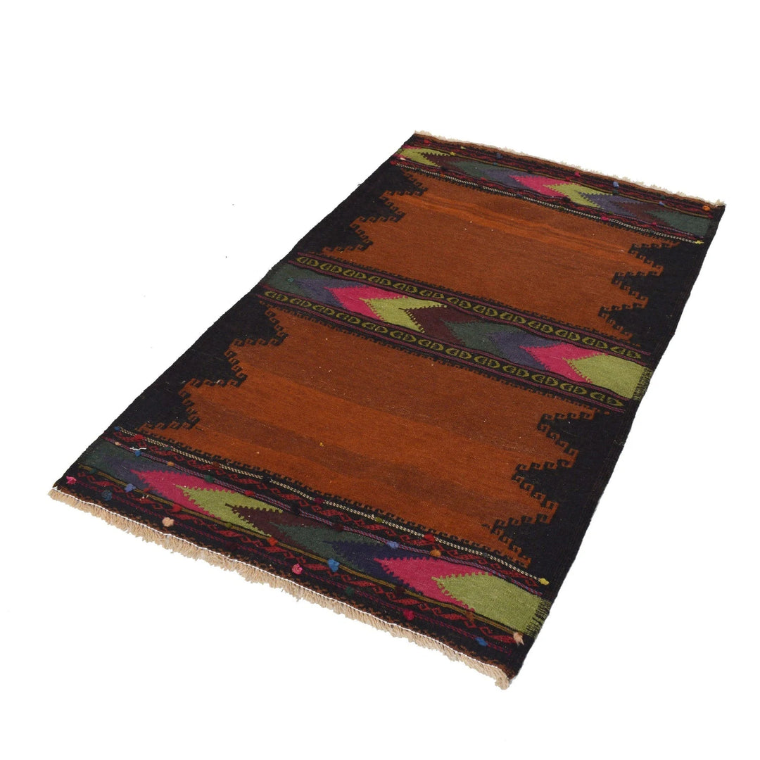 Brown Afghan Kilim Rug 2' 11" x 4' 8" Flat-Weave | No. AL64386