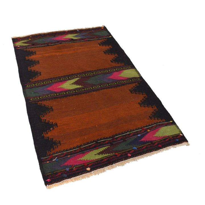 Brown Afghan Kilim Rug 2' 11" x 4' 8" Flat-Weave | No. AL64386