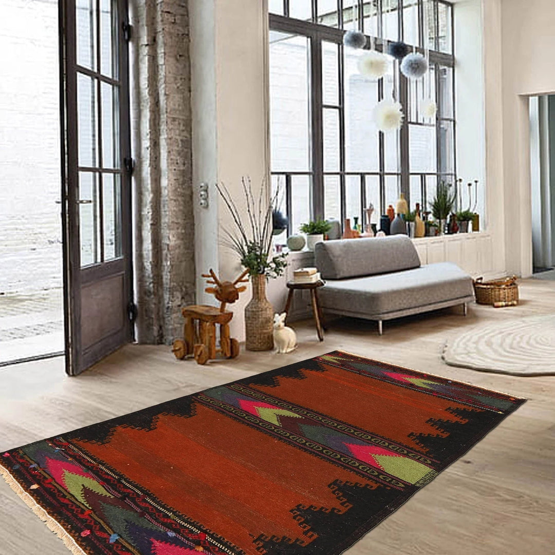 Brown Afghan Kilim Rug 2' 11" x 4' 8" Flat-Weave | No. AL64386