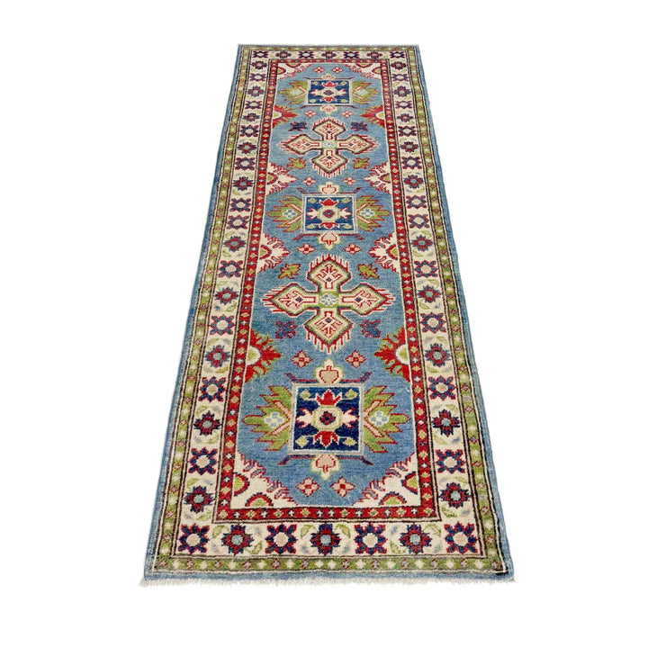 Blue Afghan Kazak Rug 2' 1" x 6' 3" Hand-Knotted | No. AL64404