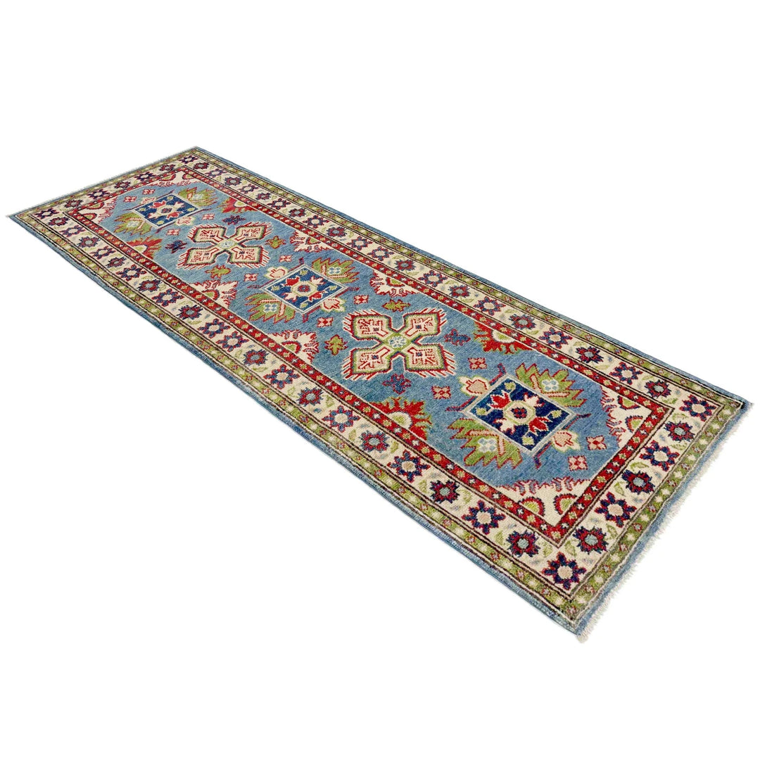 Blue Afghan Kazak Rug 2' 1" x 6' 3" Hand-Knotted | No. AL64404