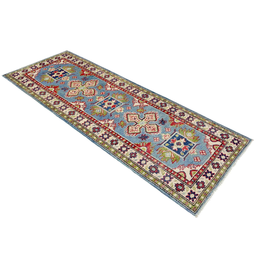 Blue Afghan Kazak Rug 2' 1" x 6' 3" Hand-Knotted | No. AL64404