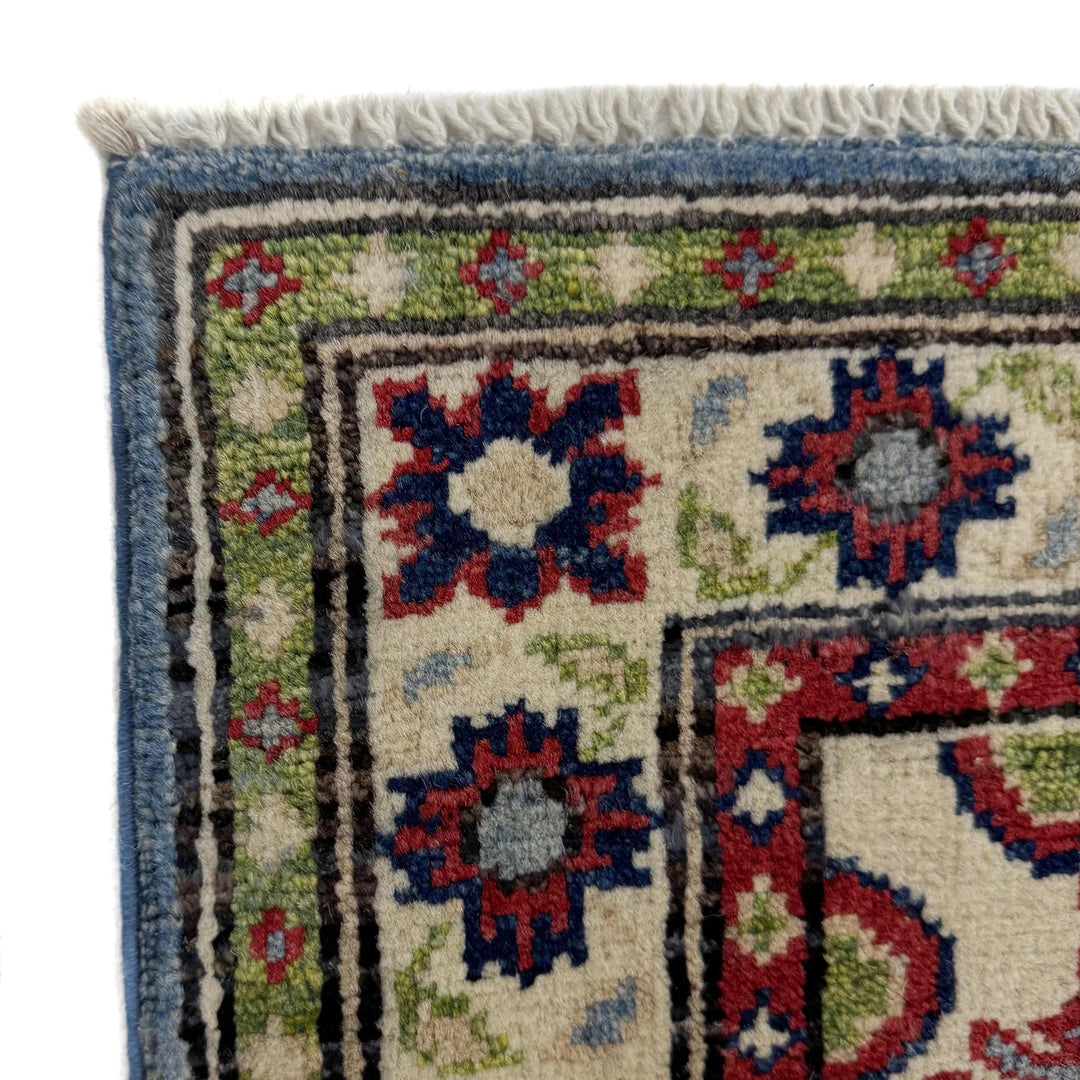 Blue Afghan Kazak Rug 2' 1" x 6' 3" Hand-Knotted | No. AL64404