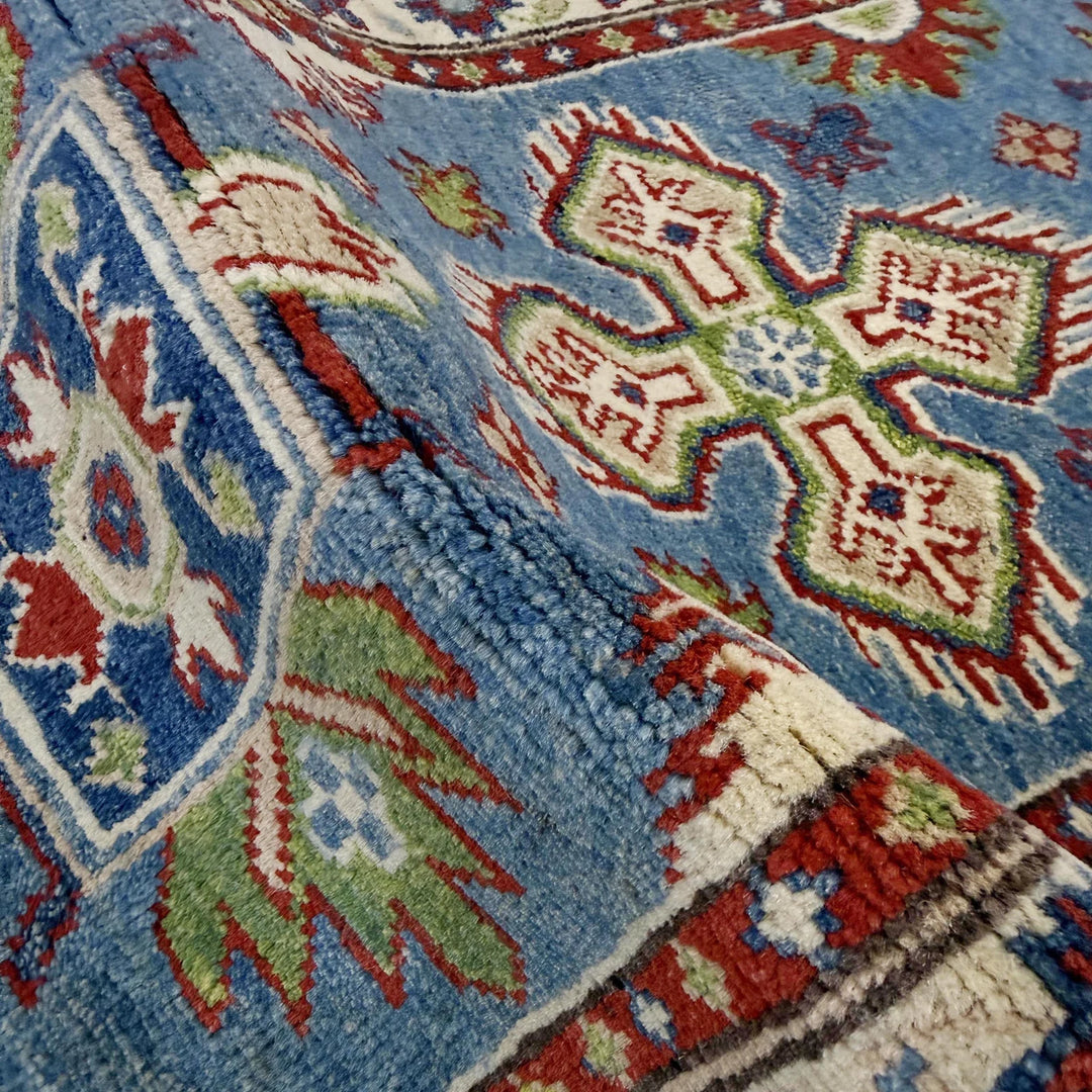Blue Afghan Kazak Rug 2' 1" x 6' 3" Hand-Knotted | No. AL64404