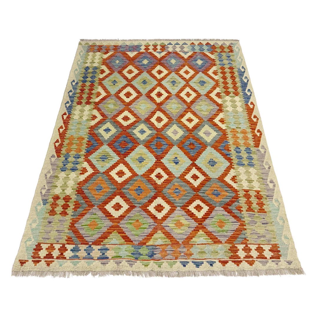 Afghan Vegetable Kilim Rug 4' 5" x 6' 5" Flat-Weave | No. AL644781