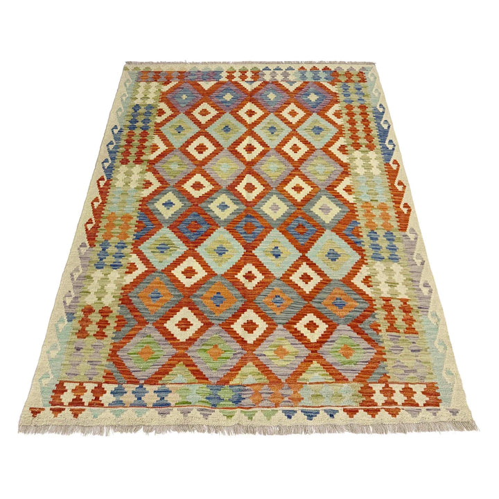 Afghan Vegetable Kilim Rug 4' 5" x 6' 5" Flat-Weave | No. AL644781