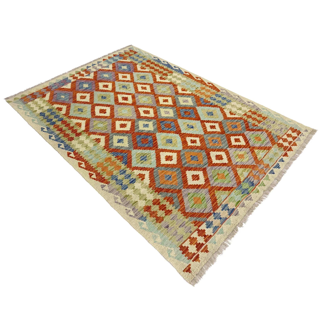 Afghan Vegetable Kilim Rug 4' 5" x 6' 5" Flat-Weave | No. AL644781