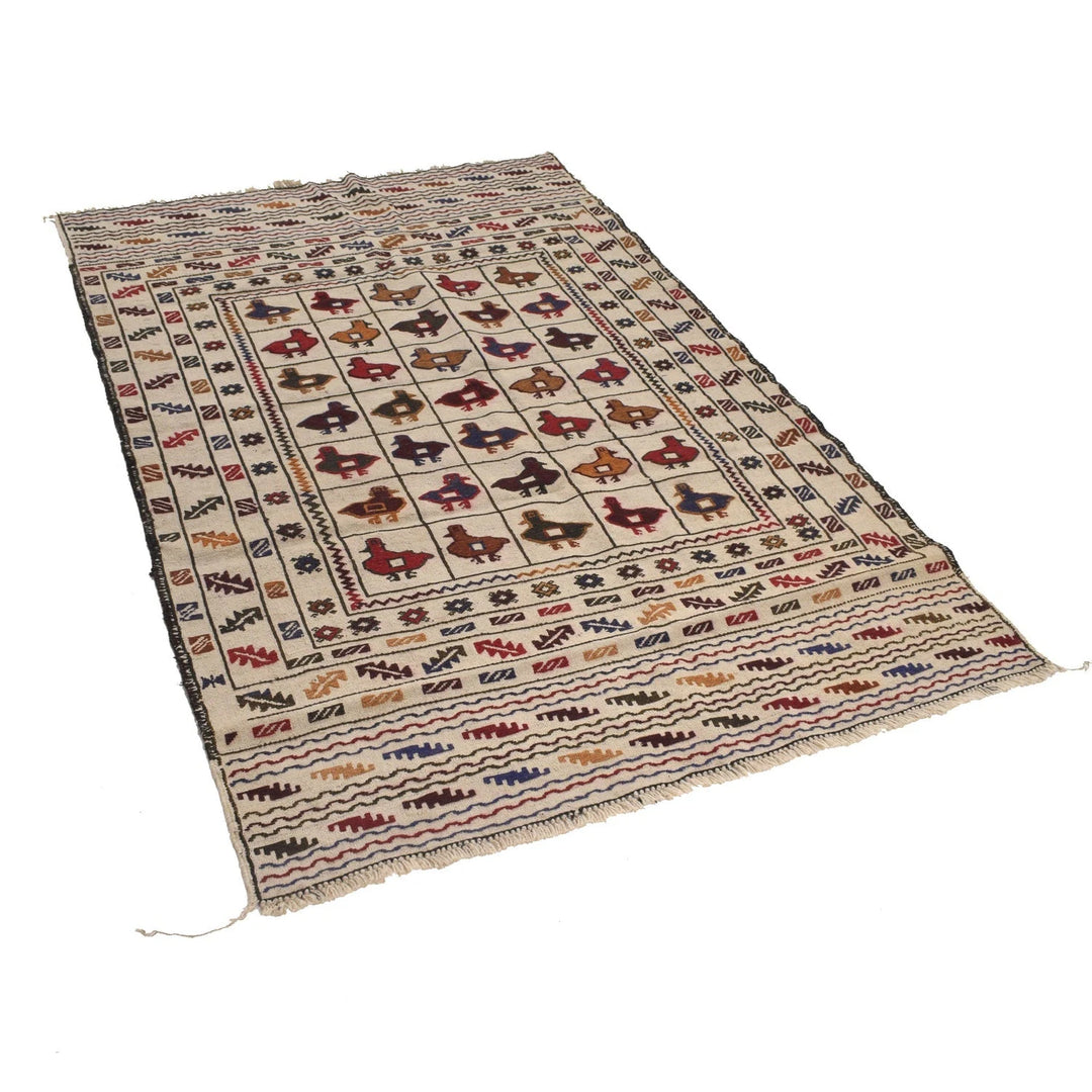 White Afghan Flat Weave Rug 3' 10" x 5' 10" Flat-Weave | No. AL64528