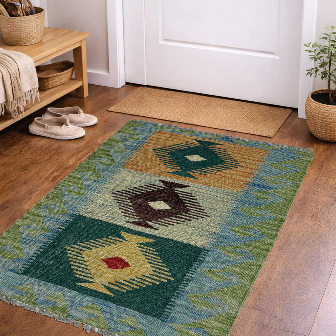 Afghan Vegetable Kilim Rug 1' 10" x 2' 11" Flat-Weave | No. AL64552