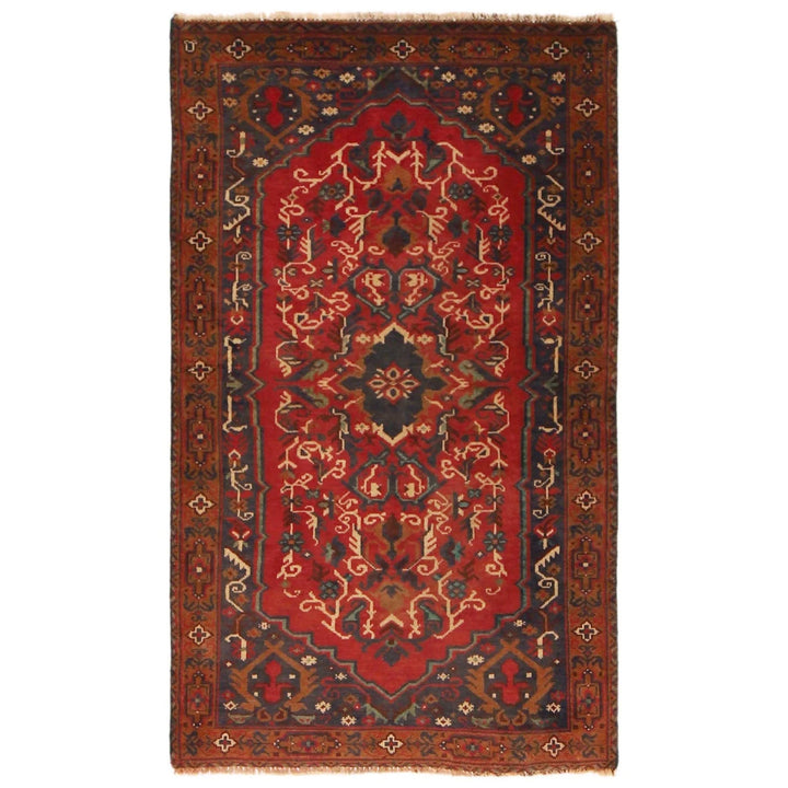 Red Afghan Baluchi Rug 2'11" x 4'9" Hand-Knotted | No. AL64574