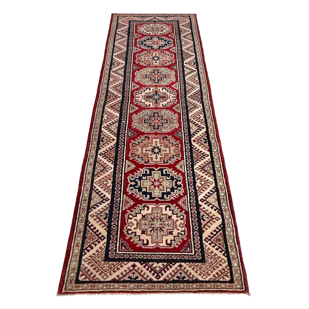 Red Afghan Kazak Rug 2' 7" x 10' 0" Hand-Knotted | No. AL64607