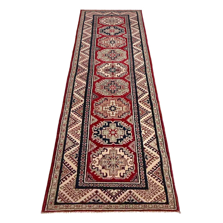 Red Afghan Kazak Rug 2' 7" x 10' 0" Hand-Knotted | No. AL64607