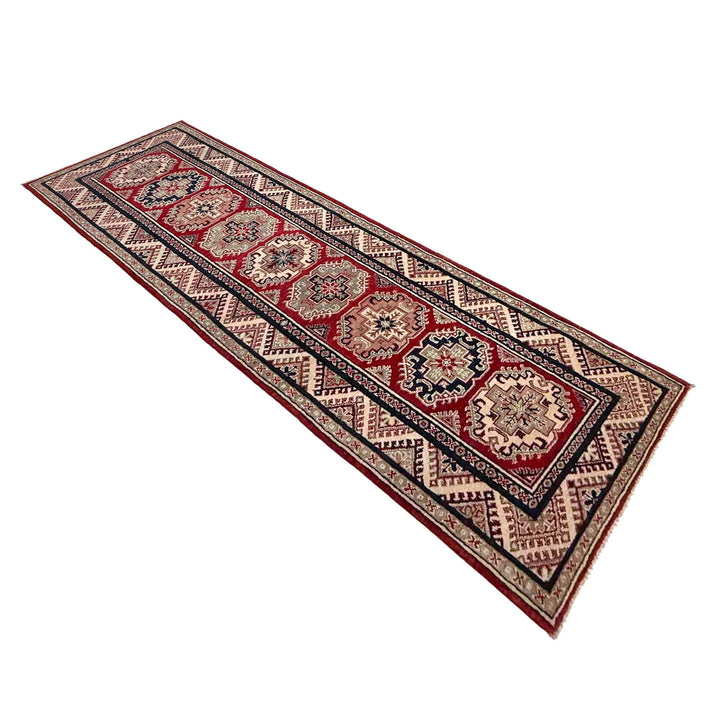 Red Afghan Kazak Rug 2' 7" x 10' 0" Hand-Knotted | No. AL64607