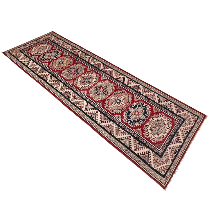 Red Afghan Kazak Rug 2' 7" x 10' 0" Hand-Knotted | No. AL64607