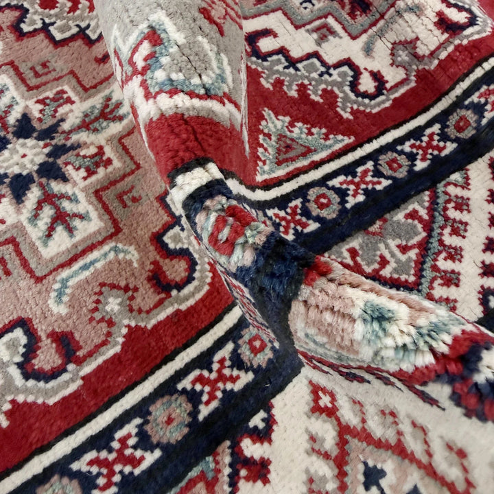 Red Afghan Kazak Rug 2' 7" x 10' 0" Hand-Knotted | No. AL64607
