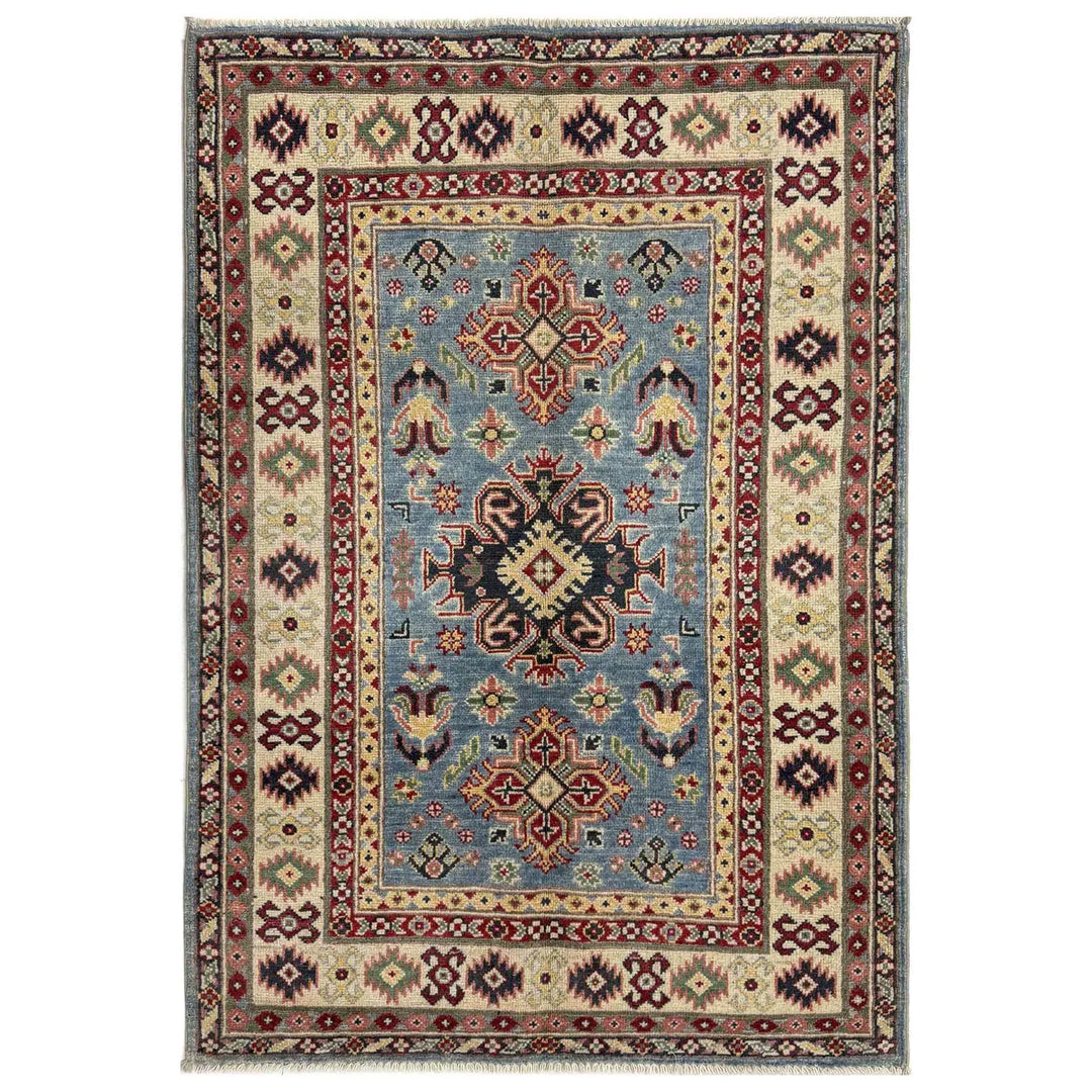 Blue Afghan Kazak Rug 3' 3" x 5' 1" Hand-Knotted | No. AL64687