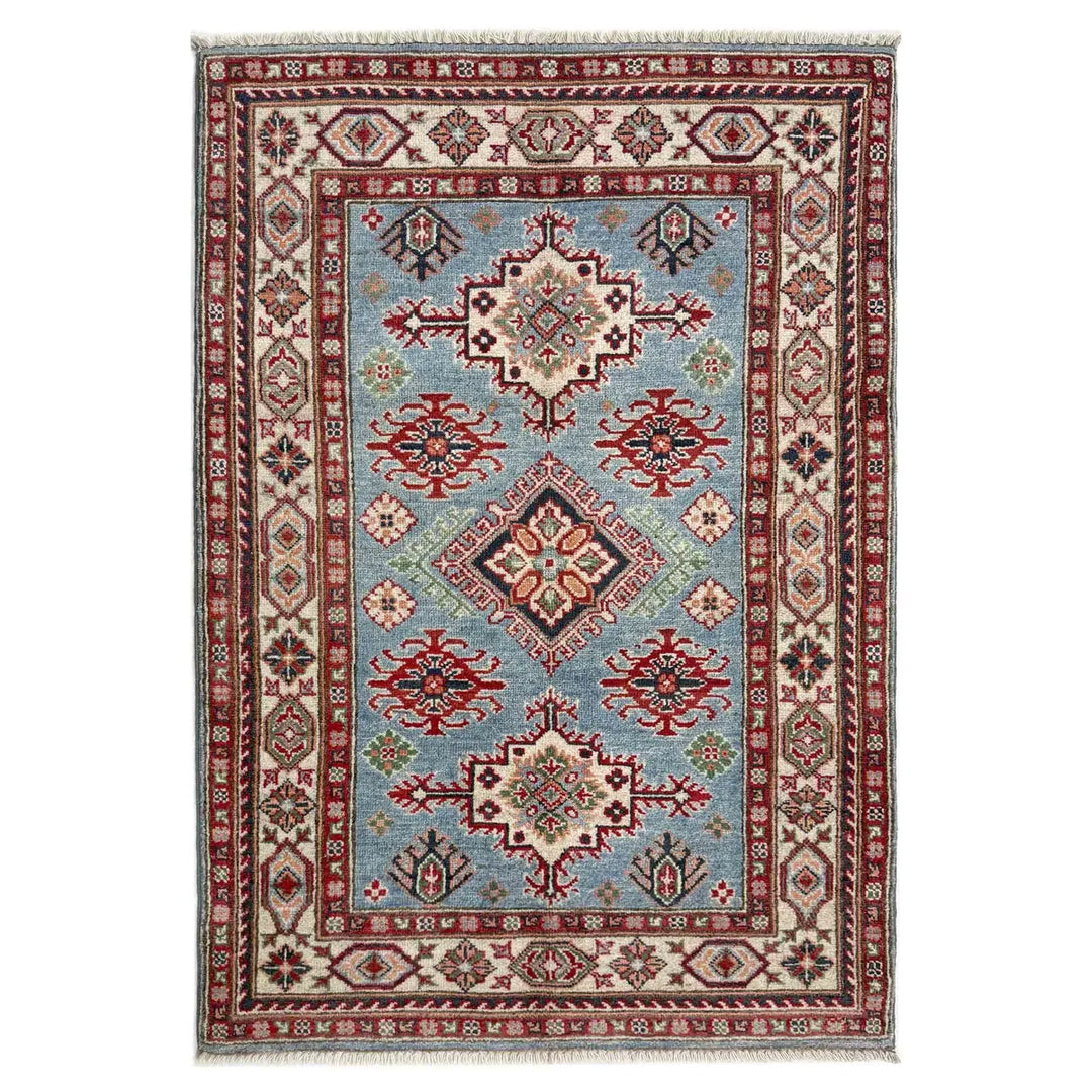 Blue Afghan Kazak Rug 3' 3" x 4' 11" Hand-Knotted | No. AL64698