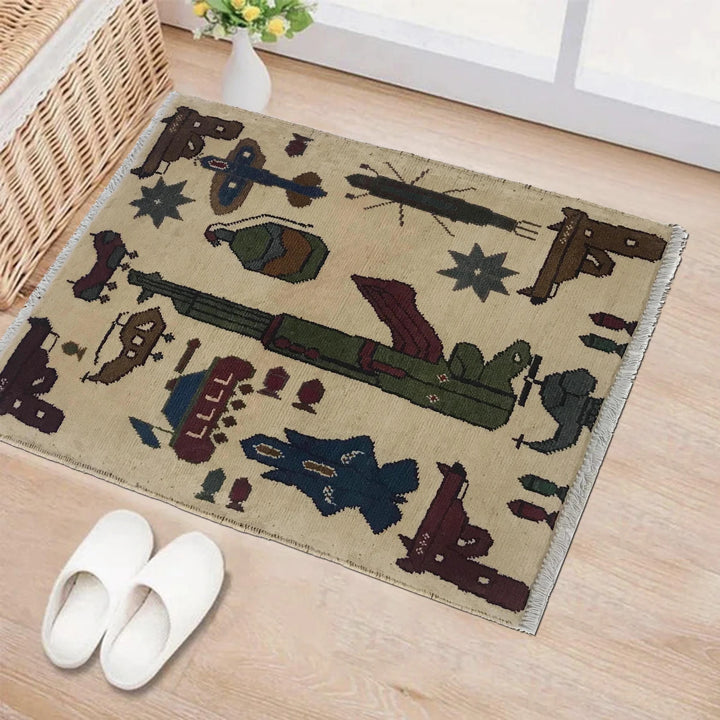 Beige Afghan War Rug 2' 0" x 2' 6" Hand-Knotted | No. AL64708