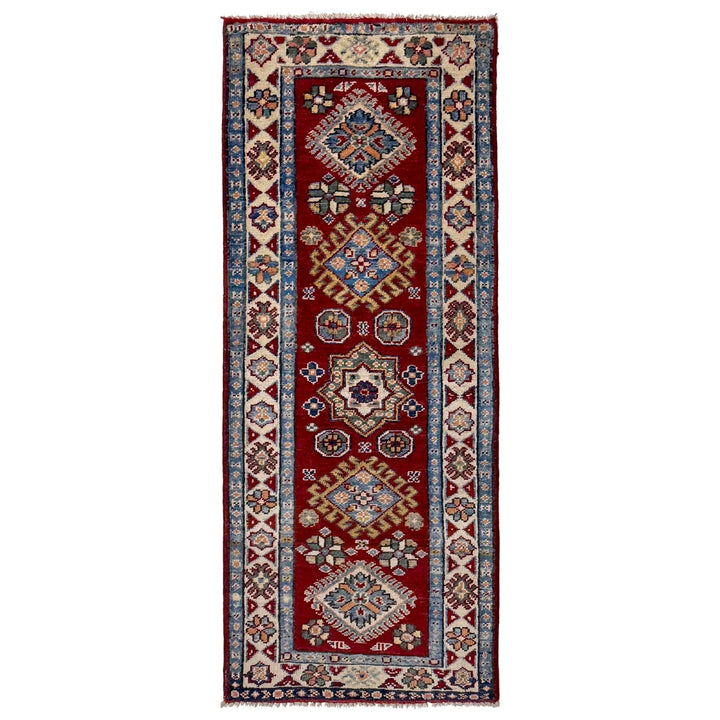 Red Afghan Kazak Runner Rug 1' 10" x 5' 1" Hand-Knotted | No. AL64736