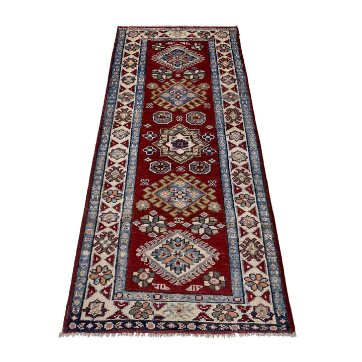 Red Afghan Kazak Runner Rug 1' 10" x 5' 1" Hand-Knotted | No. AL64736