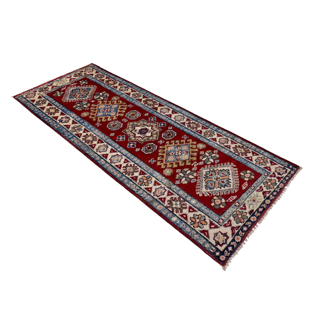Red Afghan Kazak Runner Rug 1' 10" x 5' 1" Hand-Knotted | No. AL64736