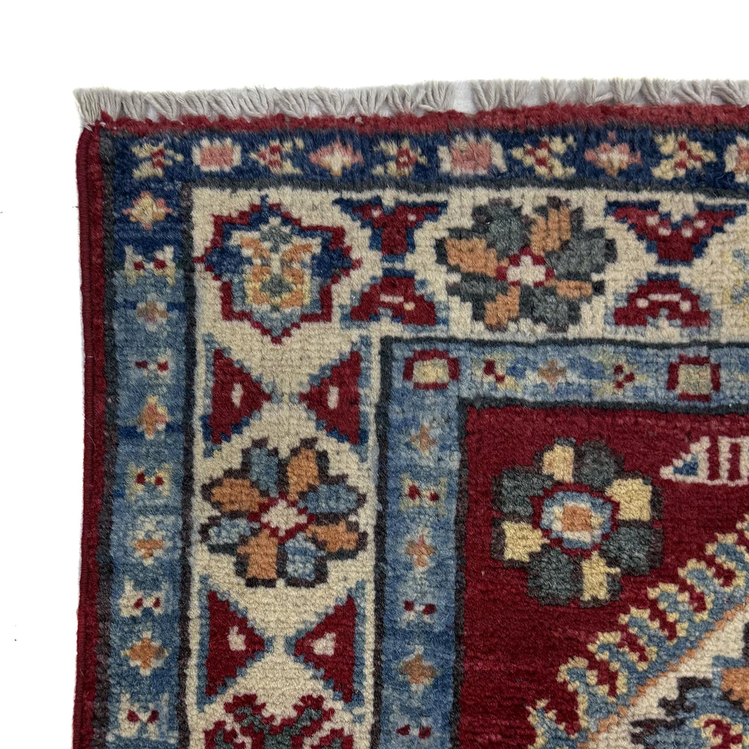 Red Afghan Kazak Runner Rug 1' 10" x 5' 1" Hand-Knotted | No. AL64736