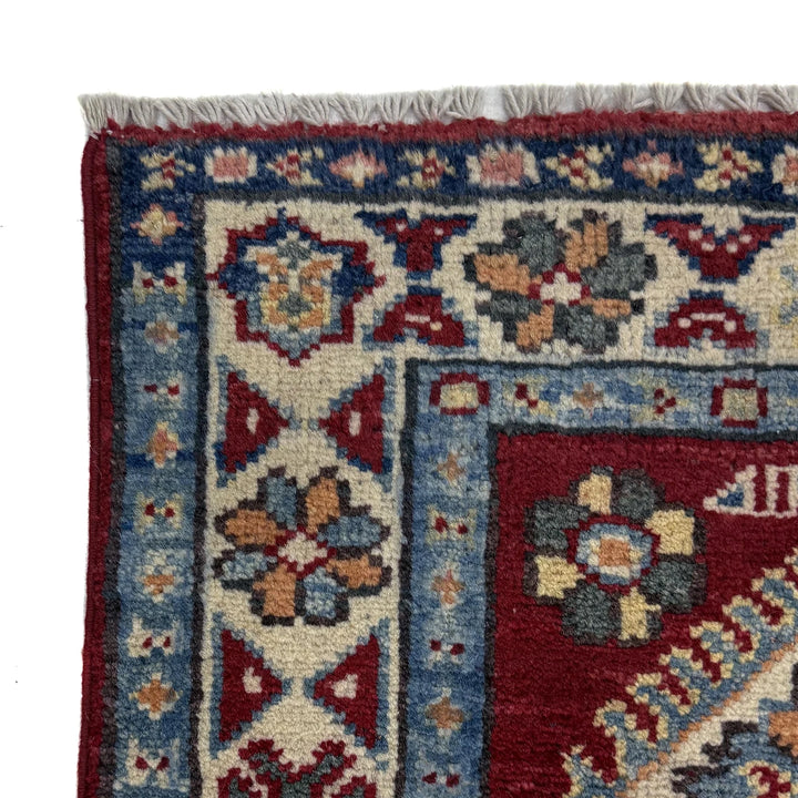 Red Afghan Kazak Runner Rug 1' 10" x 5' 1" Hand-Knotted | No. AL64736