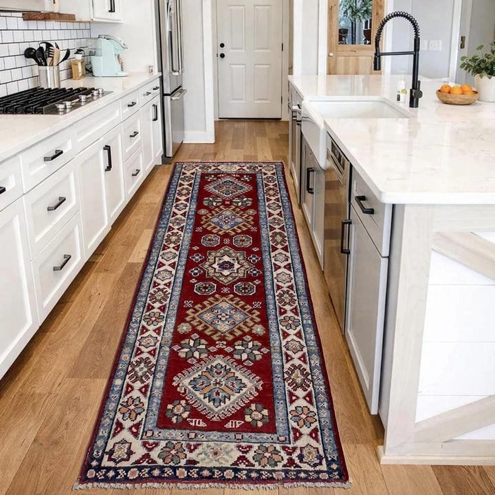 Red Afghan Kazak Runner Rug 1' 10" x 5' 1" Hand-Knotted | No. AL64736