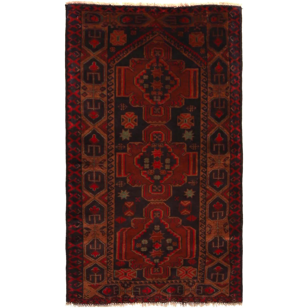 Red Afghan Baluchi Rug 2' 6" x 4' 3" Hand-Knotted | No. AL64748