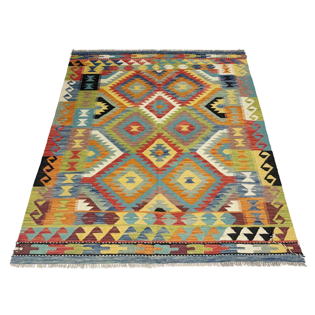 Afghan Vegetable Kilim Rug 4' 11" x 6' 9" Flat-Weave | No. AL647560