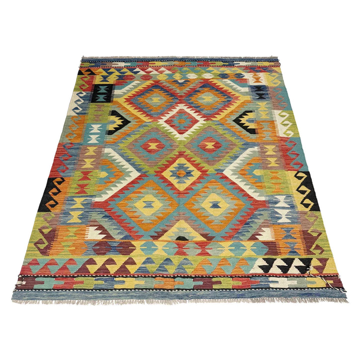 Afghan Vegetable Kilim Rug 4' 11" x 6' 9" Flat-Weave | No. AL647560