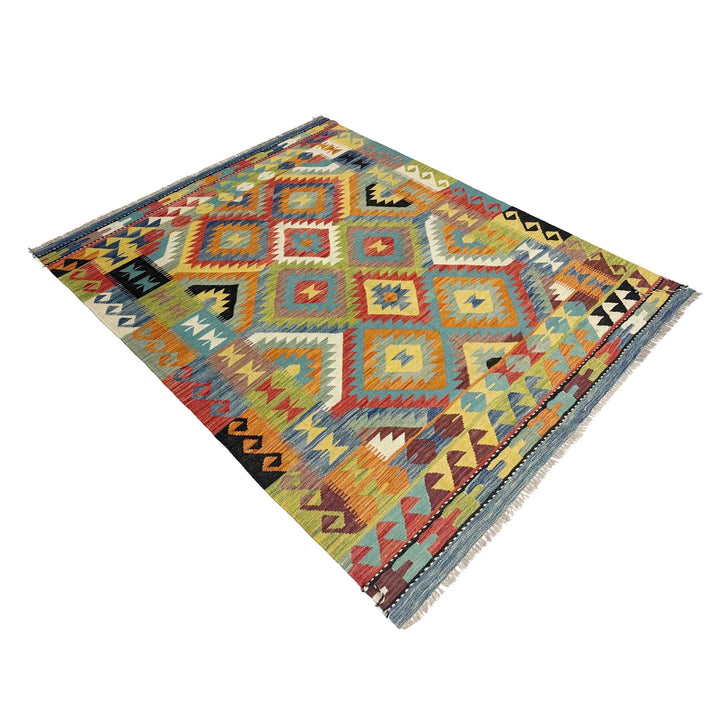 Afghan Vegetable Kilim Rug 4' 11" x 6' 9" Flat-Weave | No. AL647560