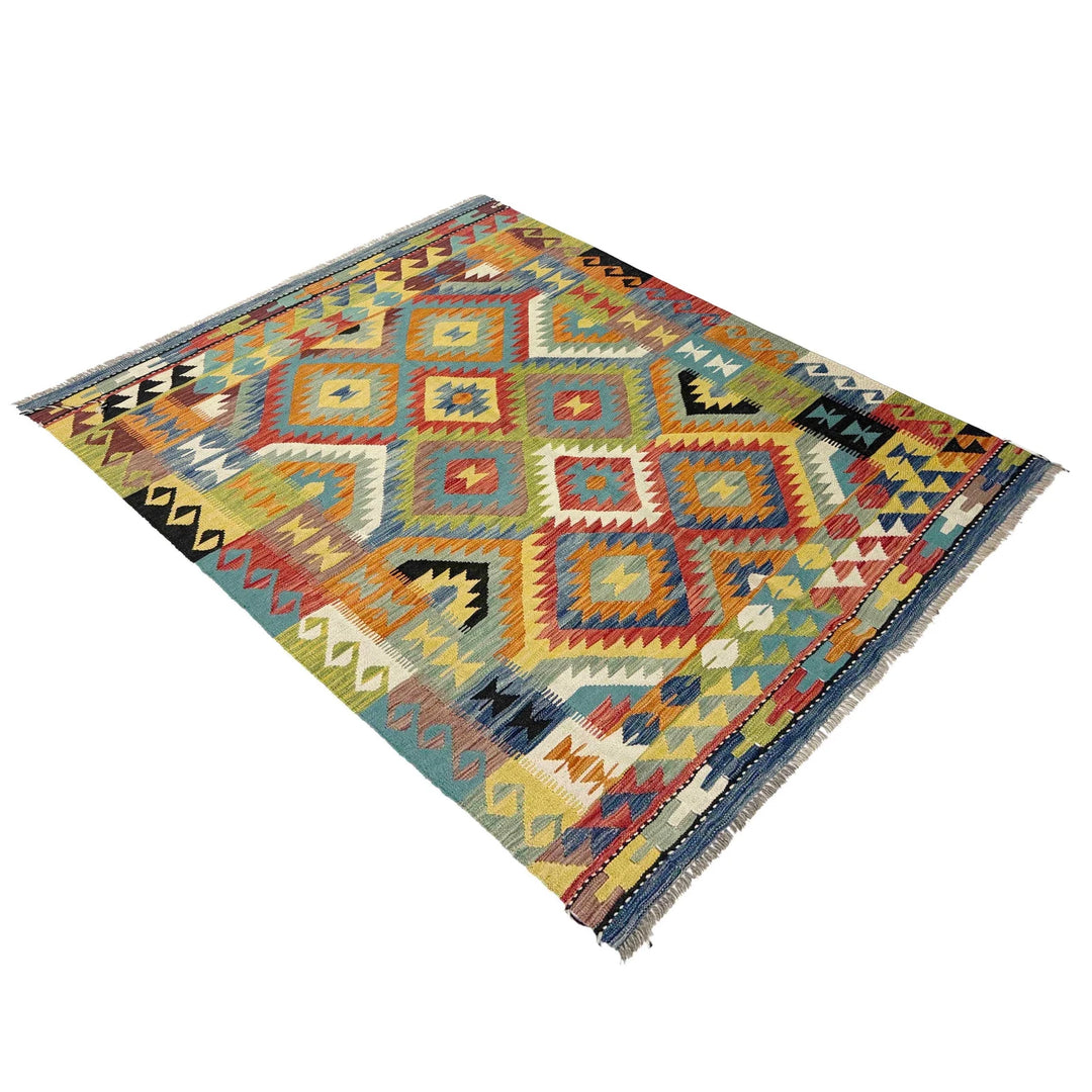 Afghan Vegetable Kilim Rug 4' 11" x 6' 9" Flat-Weave | No. AL647560